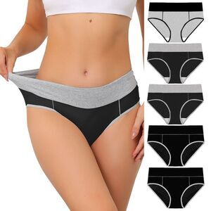 Women Underpants Stretch Briefs Panties 5 Packs Gray, Black, All Black